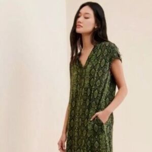 Anthropologie Rachel Tunic Dress Green Snake Print Shift | Size M